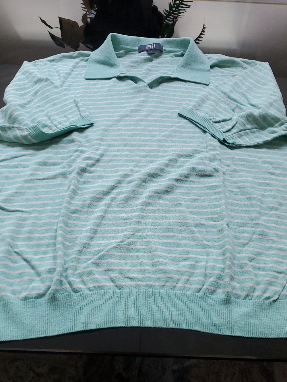 Fiji Mint Green Striped Men's Polo  Summer in Large Reg 100% cotton